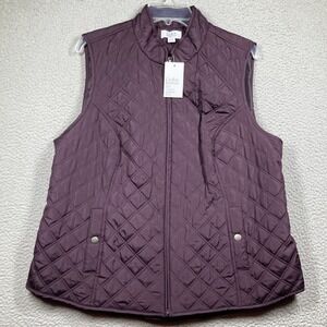 Croft & Barrow Quilted Vest Women XL NEW Plum Purple Full Zip Mock Neck Fall
